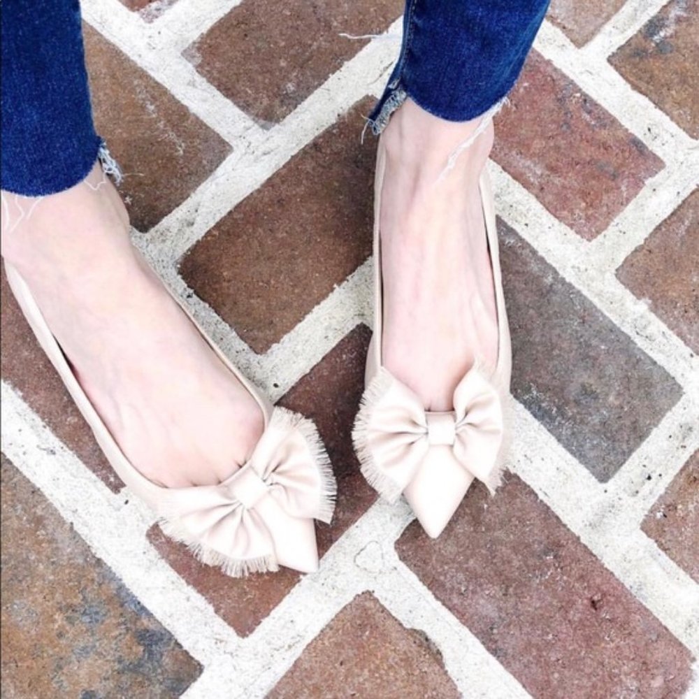 {J. Crew} Blossom Lottie Frayed Bow Satin Flats